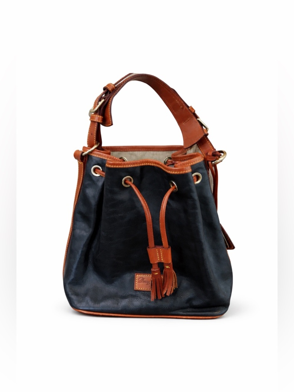 Dooney & Bourke Vintage Women's Black & Brown Leather Drawstring Bucket Handbag